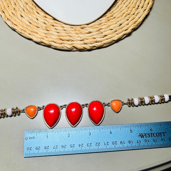 NY & Co. Orange Teardrops, Statement Necklace with White & Gold Accent Beads. - Picture 11 of 11